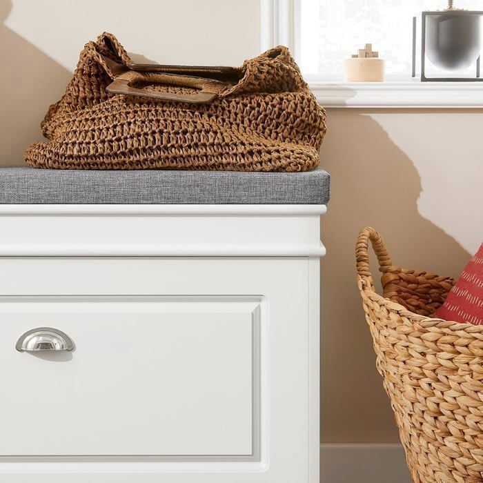 Banc à Chaussures Avec Coussin - Meuble D'Entrée Rangement 2 Niveaux Blanc 75cm