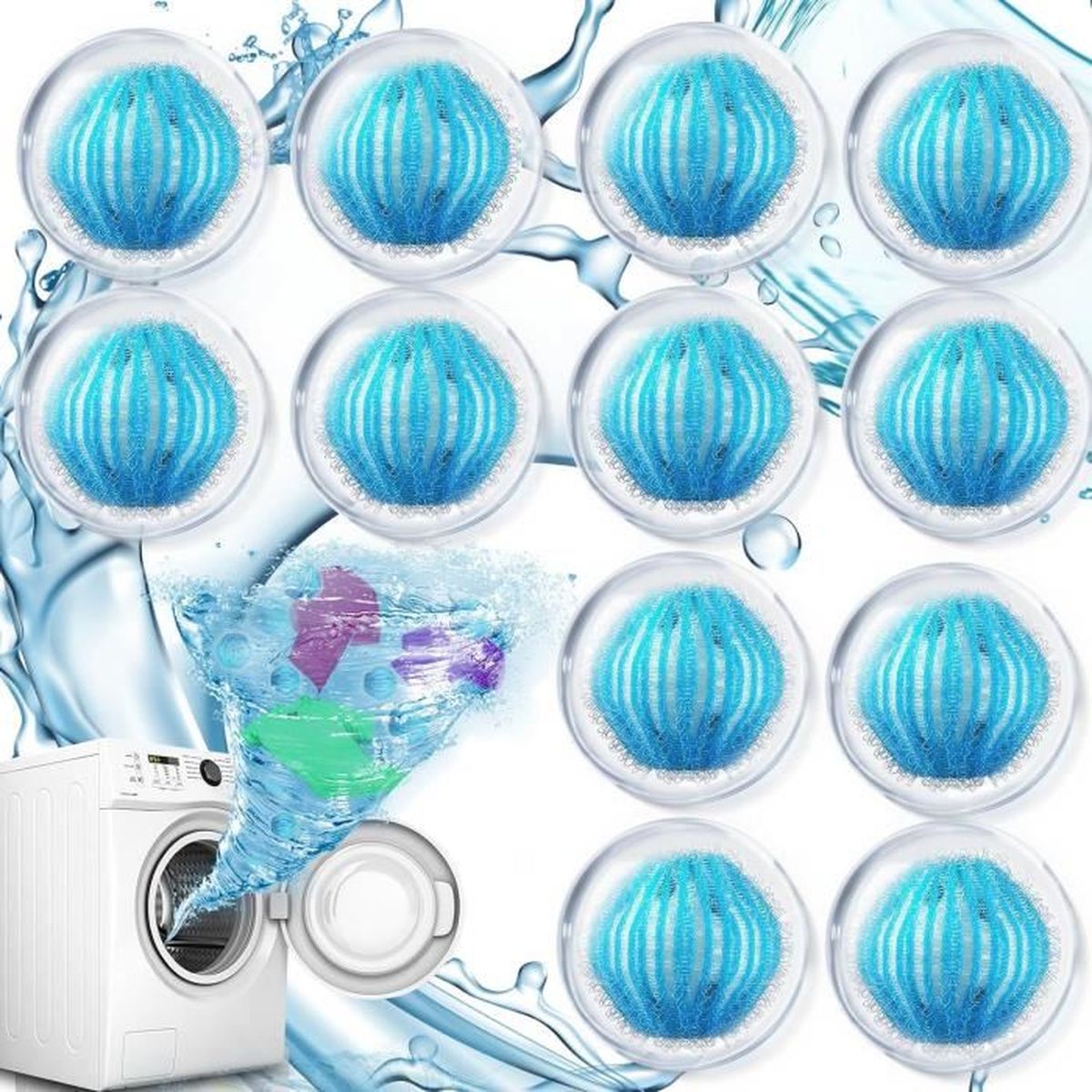 Lot De 12 Boules Anti-poils Pour Lave-linge - En Microfibre, Réutilisables - Capture Poils D'animaux, Cheveux - 12