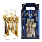 PASSIONOVA Couverts de table ensemble de 24 pièces ensemble couteau fourchette et cuillère dorés en acier inoxydable 410 cadeau de noël idéal