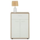 IDIMEX Buffet CALAIS, commode meuble de rangement avec 1 tiroir et 2 portes, en mélaminé décor chêne sonoma et blanc mat