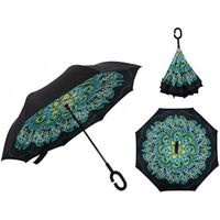 Parapluie Inversé avec Mains Libres Poignée en Forme C,Double Couche Coupe-Vent Anti-UV Soleil,Parapluie Canne Idéal pour Voyage