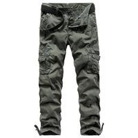 Homme Pantalon Cargo en Coton Coupe Droite Pantalon Multipoches Militaire Couleur Unie - Gris vert