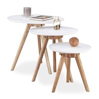 Relaxdays Table d'appoint bois de noyer lot de 3 table basse 50, 40 et 32 cm bout de canapé console plateau blanc design nordique, b