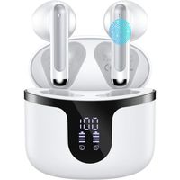 Écouteurs Bluetooth sans Fil - Hi-FI Stéréo - 4 Microphones HD - 50 H d'Autonomie - Écran LED - Contrôle Tactile - Blanc - RIWILL
