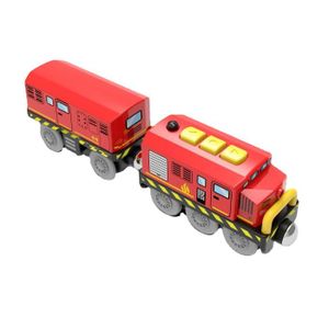 VOITURE - CAMION Train rouge - Ensemble de jouets de train électrique à batterie pour enfants, Voie en bois, Compatible avec v