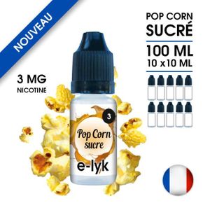 E-liquide saveur Pop Corn Sucr 100 ml en 3 mg de nicotine - 10 x 10 ml -  marque E-lyk - Cdiscount Au quotidien