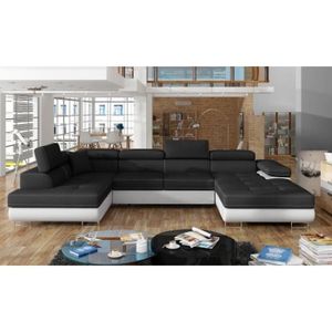 Belmont Canapé D Angle Droit Panoramique En U Simili Et Tissu Blanc Et Gris Achat Vente Canapé Sofa Divan Prolongation Soldes Cdiscount