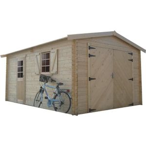 GARAGE Garage en bois SOLID - Modèle Traditionnel - 358x538cm - 40mm - Double porte et porte-menuisière