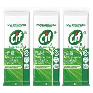 LAIT - LINIMENT Cif Cleanboost Antibacterial Wipes Multipurpose Anti-Bac & Shine 3x of 100 Wipes