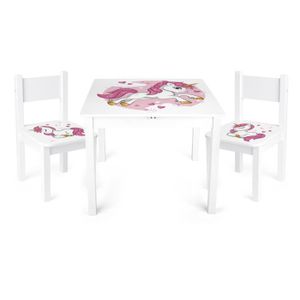 TABLE BÉBÉ Table et 2 chaises enfant couleur blanche Motif: L