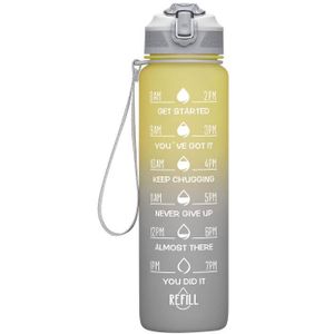 GOURDE Bouteille d'eau Gourde de Sport 1000ml, ABS 100% sans BPA, fermeture étanche, marqueur de temps, jaune et gris