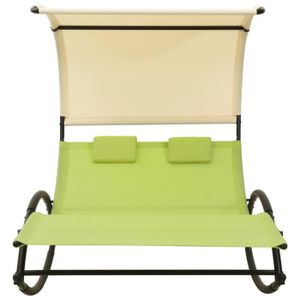 CHAISE LONGUE Chaise longue double avec auvent Textilène Vert et crème ZHA