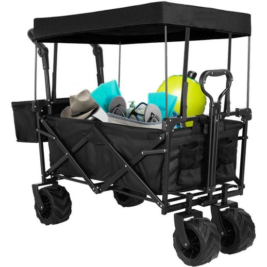 Chariot Pliable Camouflage Avec Toit - 100kg Capacity | Transport Facile Plage Et Camping