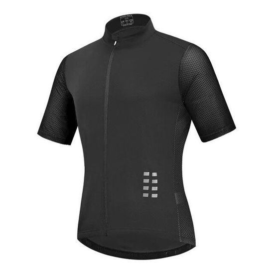 Veste Cyclisme Homme Manches Courtes - Matière Polyester Respirante - 3 Poches Arrière - Bandes Réfléchissantes