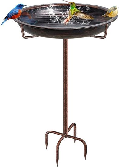 Bain D'Oiseaux Métal KHayRovies - 92cm, Fonte Brun, Décoration Jardin, Mangeoire Et Abreuvoir