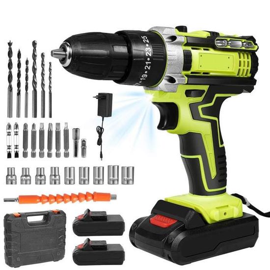 Visseuse A Percussion Perceuse Percussion Batterie Lithium 1500mAh Sans Fil 21V 45N.m - 2 Vitesses, 25 1 Couple, LED Visseuse Devisseuse Sans Fil Perceuse Visseuse Perceuse Visseuse 2 Batteries
