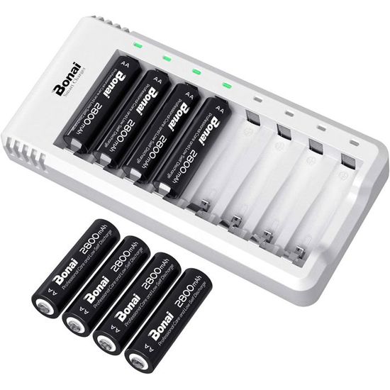 8 Piles AA Au Lithium Avec Chargeur, Piles Rechargeables, Piles Mignonnes Haute Capacité 3000 MWh, Piles AA Au Lithium 1,5 V Et Chargeur De Piles Avec Fonction De Maintien De Charge