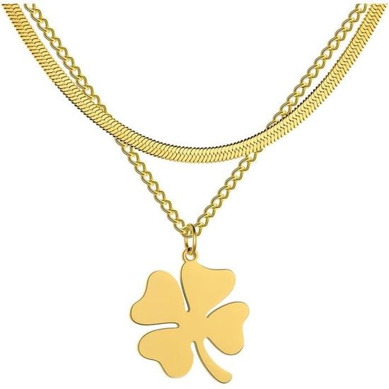 Collier avec Pendentif Trèfle à 4 Feuilles Porte Bonheur Femme