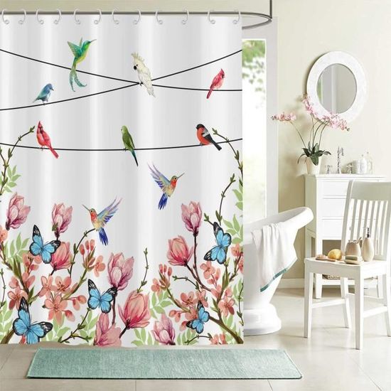 Rideau De Douche De Jardin 180X200 Cm, Jardin De Printemps Extérieur Rose Fleurs Feuilles Vertes Rideau De Douche De Jardin 180X200 Cm, Jardin De Printemps Extérieur Rose Fleurs Feuilles Vertes