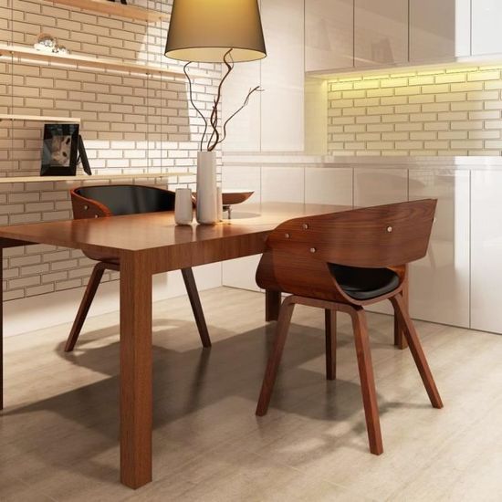 Style Industriel Loft - Chaises de salle à manger 2pcs Marron Bois courbé et similicuir Chaise à dîner Chaise de cuisine26614