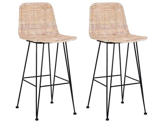 Lot De 2 Chaises De Bar Cassita Beliani - Rotin Beige - Style Boho - Neuves