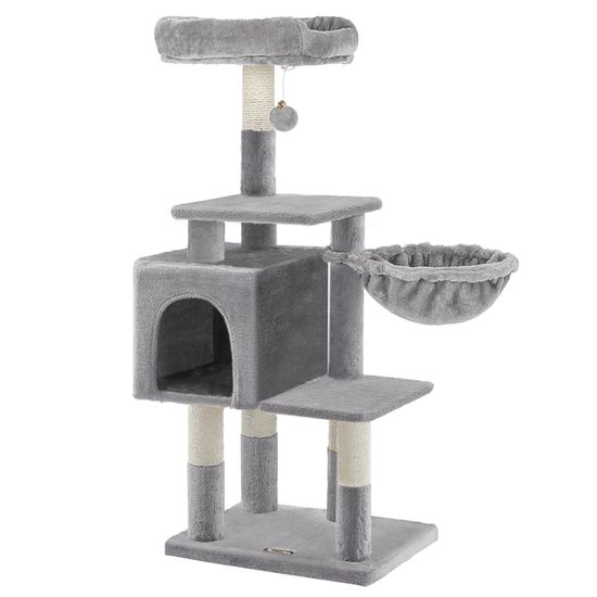 Arbre A Chat Hauteur De 110 Cm Niche Panier Grande Plate Forme Gris Clair Pct52w Feandrea Cdiscount Animalerie