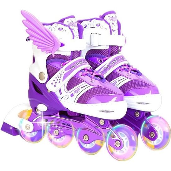 Rollers Enfant Ajustables DDMINE – Taille 35-38, Roues Lumineuses, Tige Respirante, Frein Sensible, Alliage Alu