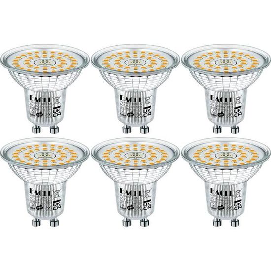 Pack De 5 Ampoules LED GU10 5W Blanc Chaud 3000K - Équivalent 50W Halogène, Angle 120°, Neuf