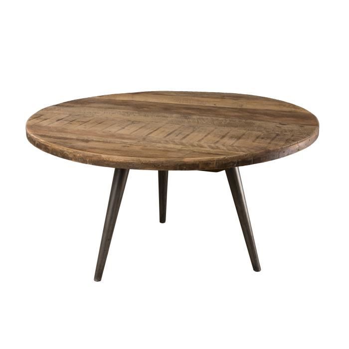 Table basse d'appoint ronde - Teck recyclé et pieds métal - 55 x 55 x 30 cm