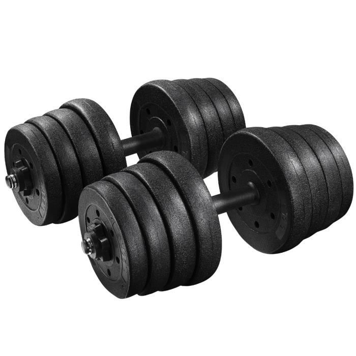 BESPORTBLE 30 kg haltère réglable(2,5 kg x 4 pièces + 2,0 kg x 4 pièces + 1,5 kg x 4 pièces + 1,25 x 4 pièces + 2 pôles + 4 écrous)