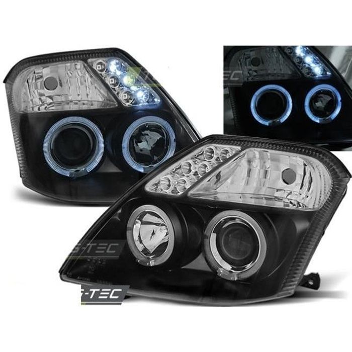 Paire de feux phares Citroen C2 03-10 angel eyes noir-27361258