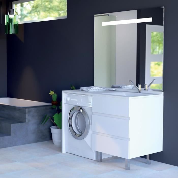 Meuble KORA LL 124 cm vasque déportée à droite - Blanc brillant