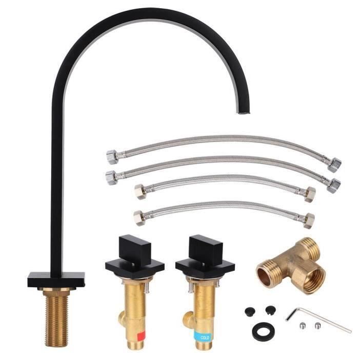 Robinet d'Eau Froide Chaude de Bassin en Cuivre Simple sous Comptoir Noir Mat Filetage G1-2po-REN