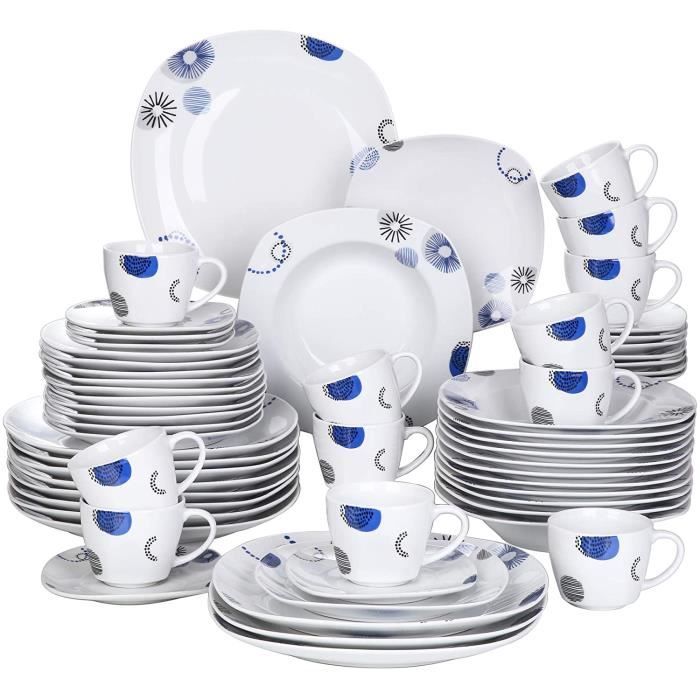 VEWEET, Série Edson, Service Complet 60 Pièces pour 12 Personnes, Assiette Vaiselle en Porcelaine, Style Nature