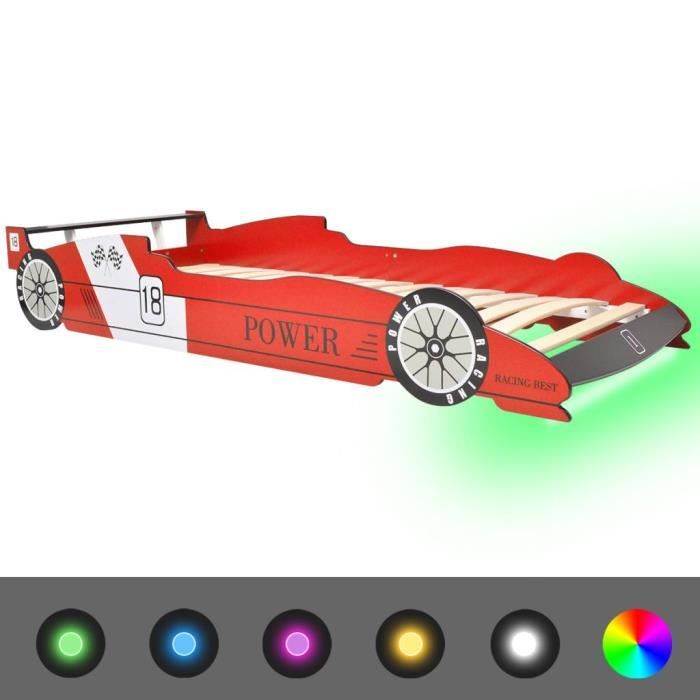 Bonne qualité - Lit enfant - Lit voiture de course pour enfants avec LED 90 x 200 cm Rouge @9482 :