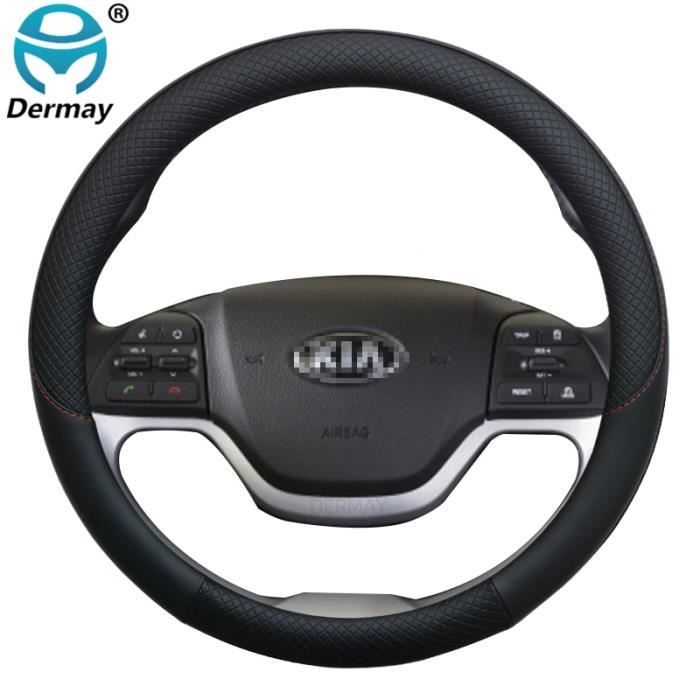 Couvre volant,Housse de volant de voiture en cuir, accessoire d'intérieur de haute qualité pour Kia Picanto, modèle - Type Black