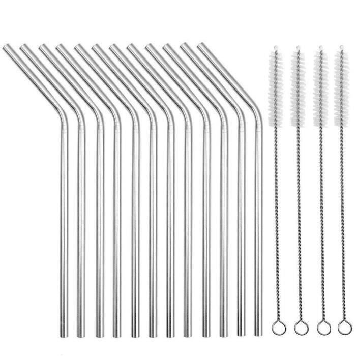 12pcs Pailles Reutilisable en Acier Inoxydable Paille Coudee Pailles pour 20oz Tumbler avec 4pcs Brosse Douce QUIKF3268