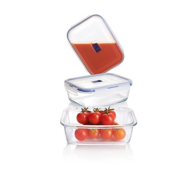 LUMINARC Set de 3 boites rectangles GM + couvercles Pure box active transparent et bleu