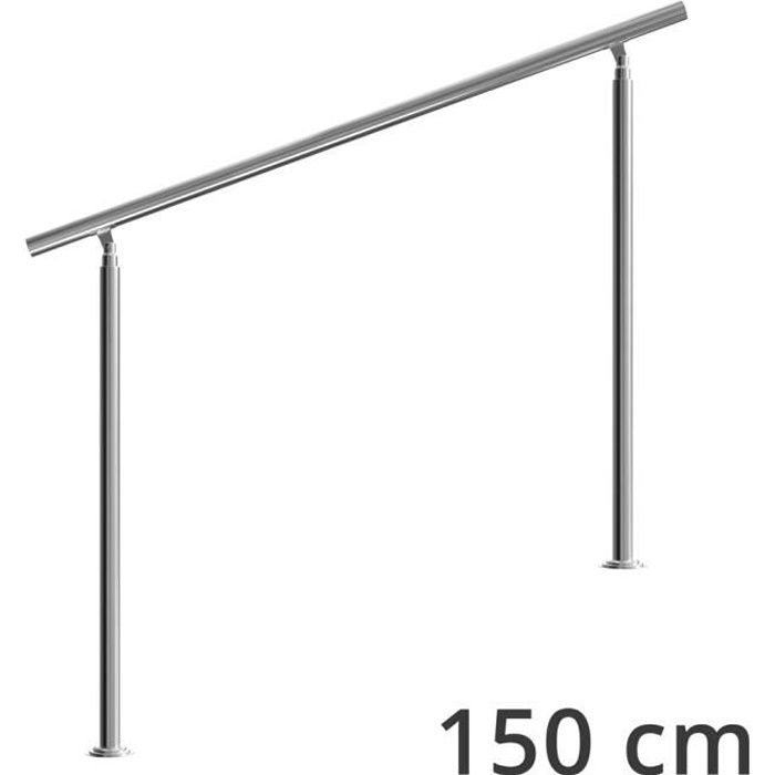 Rampe d'escalier 150 cm acier inoxydable sans traverse main courante balustrade garde-corps aide escalier balcon intérieur extérieur