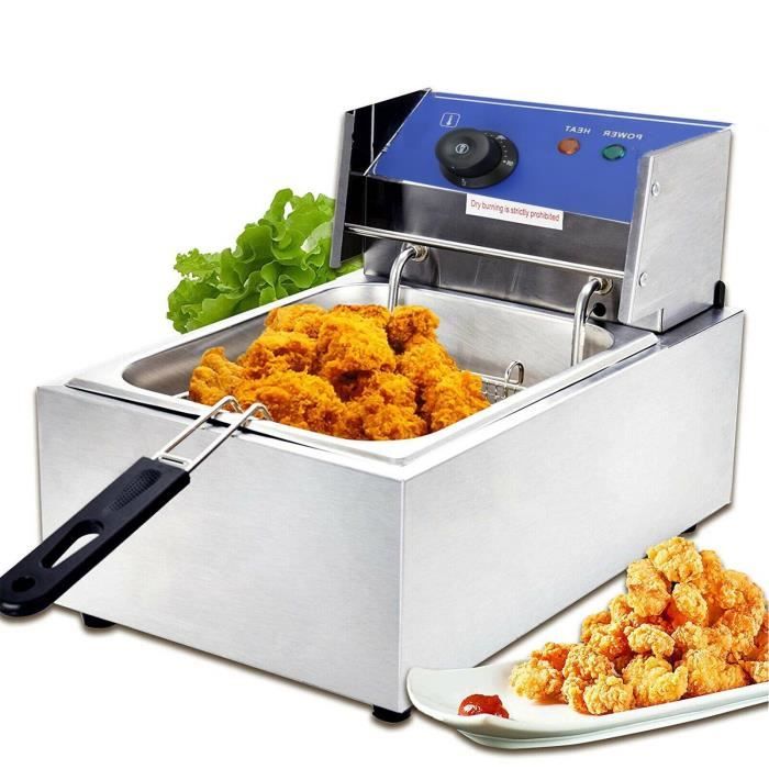 Friteuse Électrique 6L Fryer Industrielle en Inox Machine de Cuisine Professionnelle pour Frites et Poulets