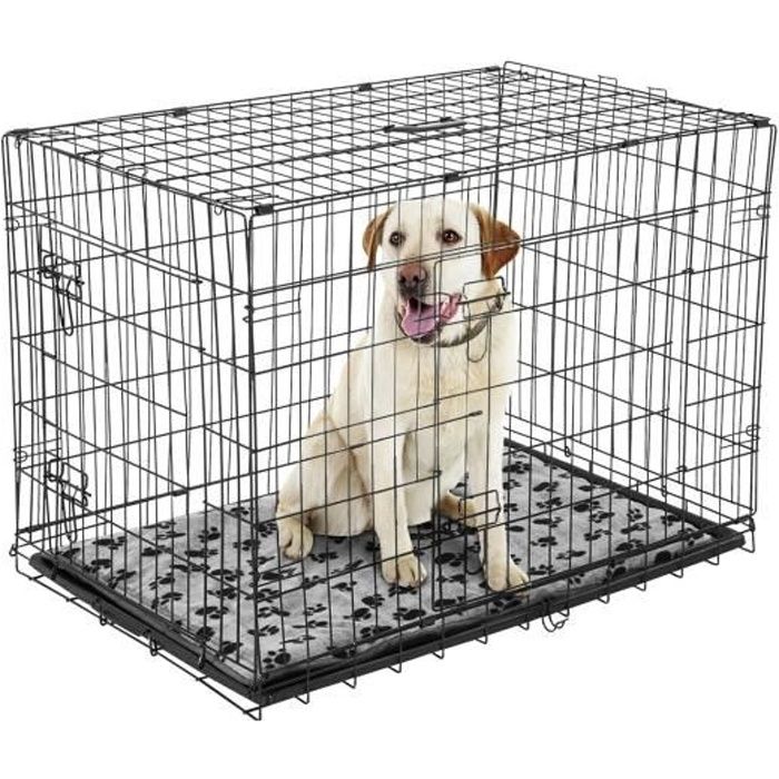 Cage caisse de transport pliante pour chien poignée, plateau amovible, coussin fourni 91 x 61 x 67 cm noir 33