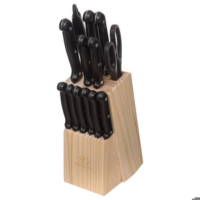 Secret de Gourmet - Bloc 11 couteaux + aiguiseur + ciseau L, 34,2 x l, 10 x H, 14,5 cm Noir
