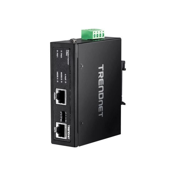TRENDNET Injecteur POE TI-IG60 - 1 10/100/1000Base-T Input Port(s) - 1 10/100/1000Base-T Output Port(s) - 72 W - Montable sur rail