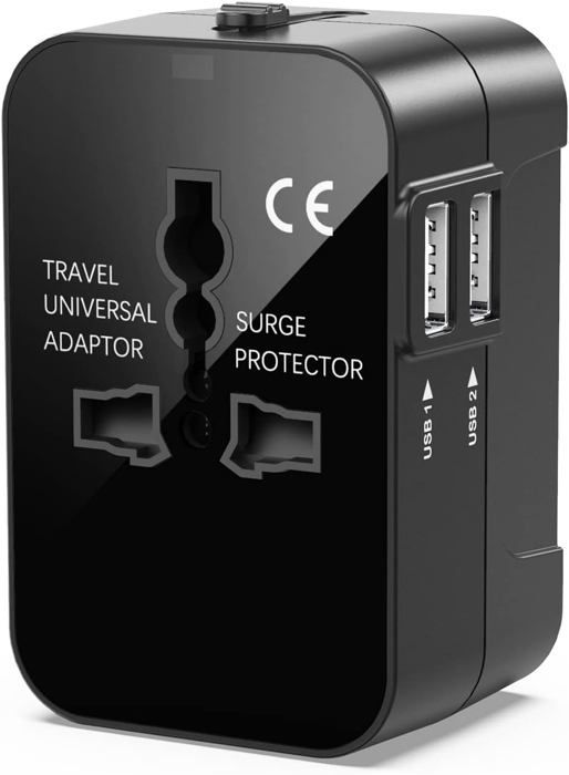 Adaptateur de voyage avec 2 USB adaptateur de voyage mondial tout-en-un chargeur universel adaptateur secteur