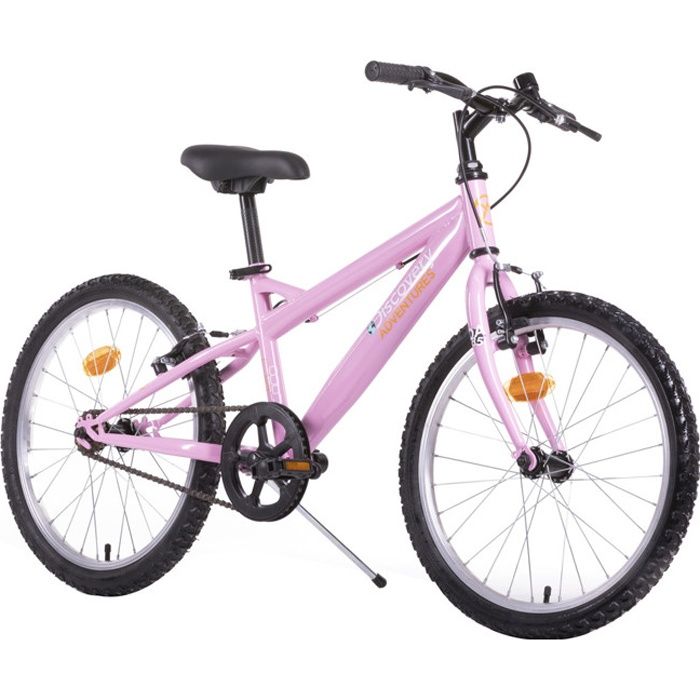 Vélo VTT 20'' Fille Monovitesse Discovery Adventures - Freins V-Brake - Jantes en Aluminium - Béquille