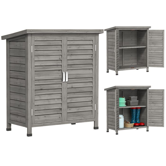 Armoire de jardin - Outsunny - étagère portes persiennes toit bitumé - 87L x 465l x 965H cm - gris