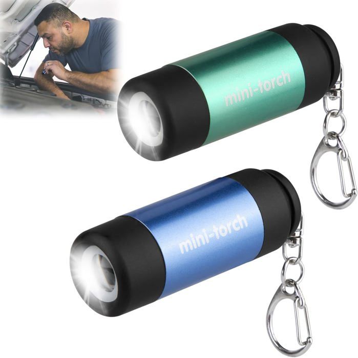 Lot de 2 mini lampes de poche LED-Porte-clés-Rechargeable par USB-Pour lescalade lextérieur le camping-Vert + bleu
