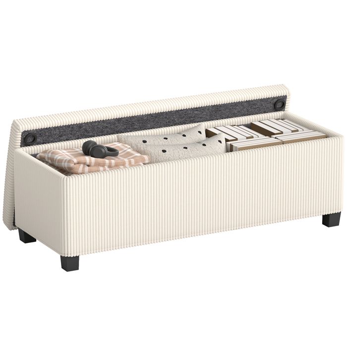 Banc de rangement bout de lit - HOMCOM - en velours côtelé avec couvercle - pour salon chambre entrée - 112 x 42 x 40 cm - beige