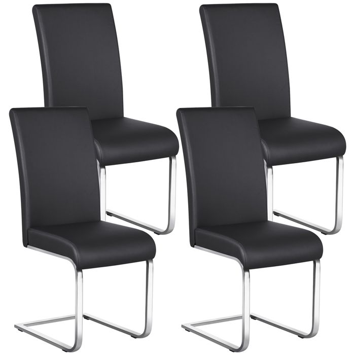 Lot de 4 Chaises de Salle à Manger en Similicuir Polyuréthane avec Pieds Métalliques en U et Haut Dossier Noir YAHEETECH
