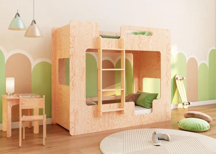 smartwood Lit Superposé Enfant 100x200 - Échelle Gauche - Couleur Bois Naturel - Lit Double MIMI BL - Sommier & Barrière de